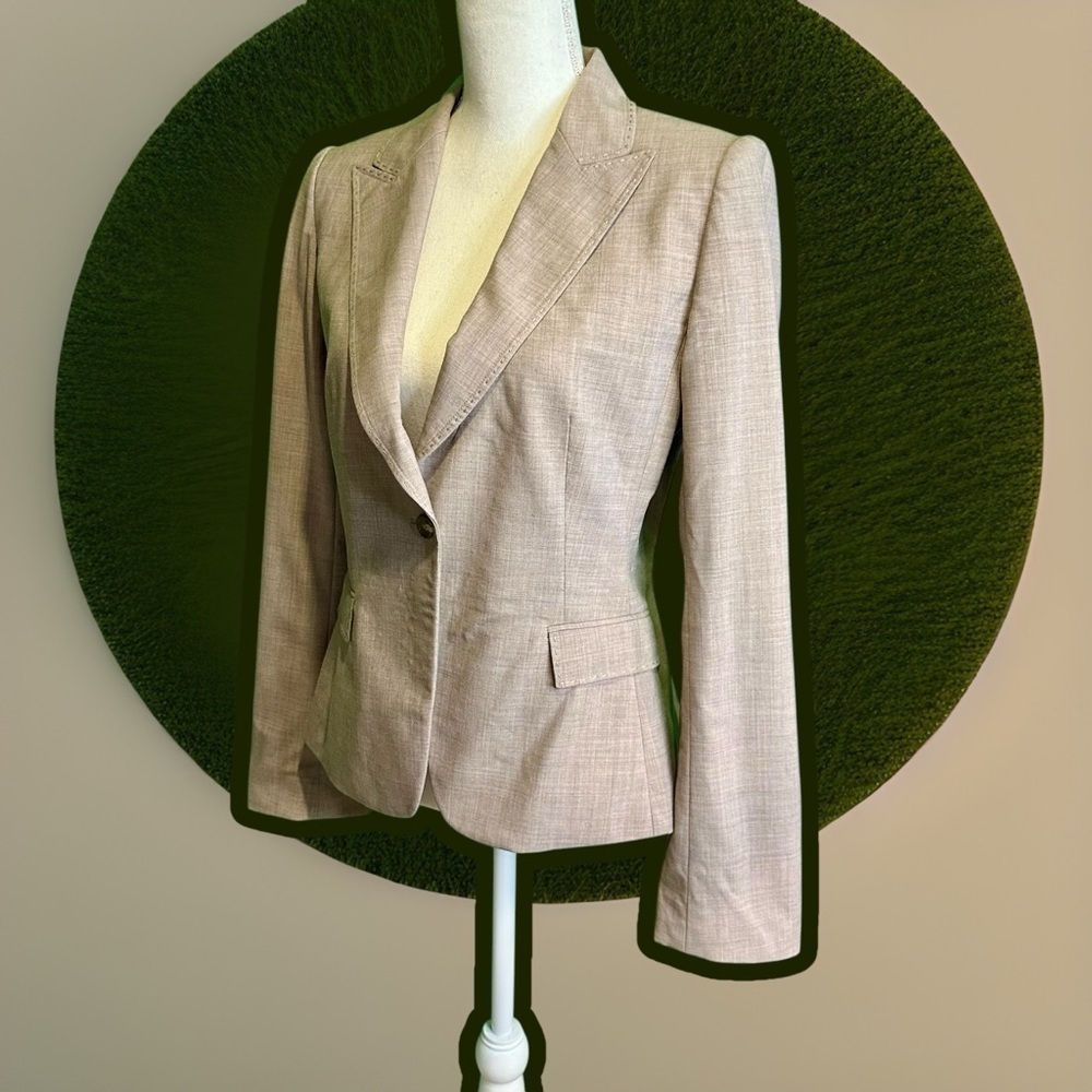Saks Fifth Avenue Collection Heathered Tan Wool Whipstitch Trim Blazer Size 8 - Picture 4 of 15